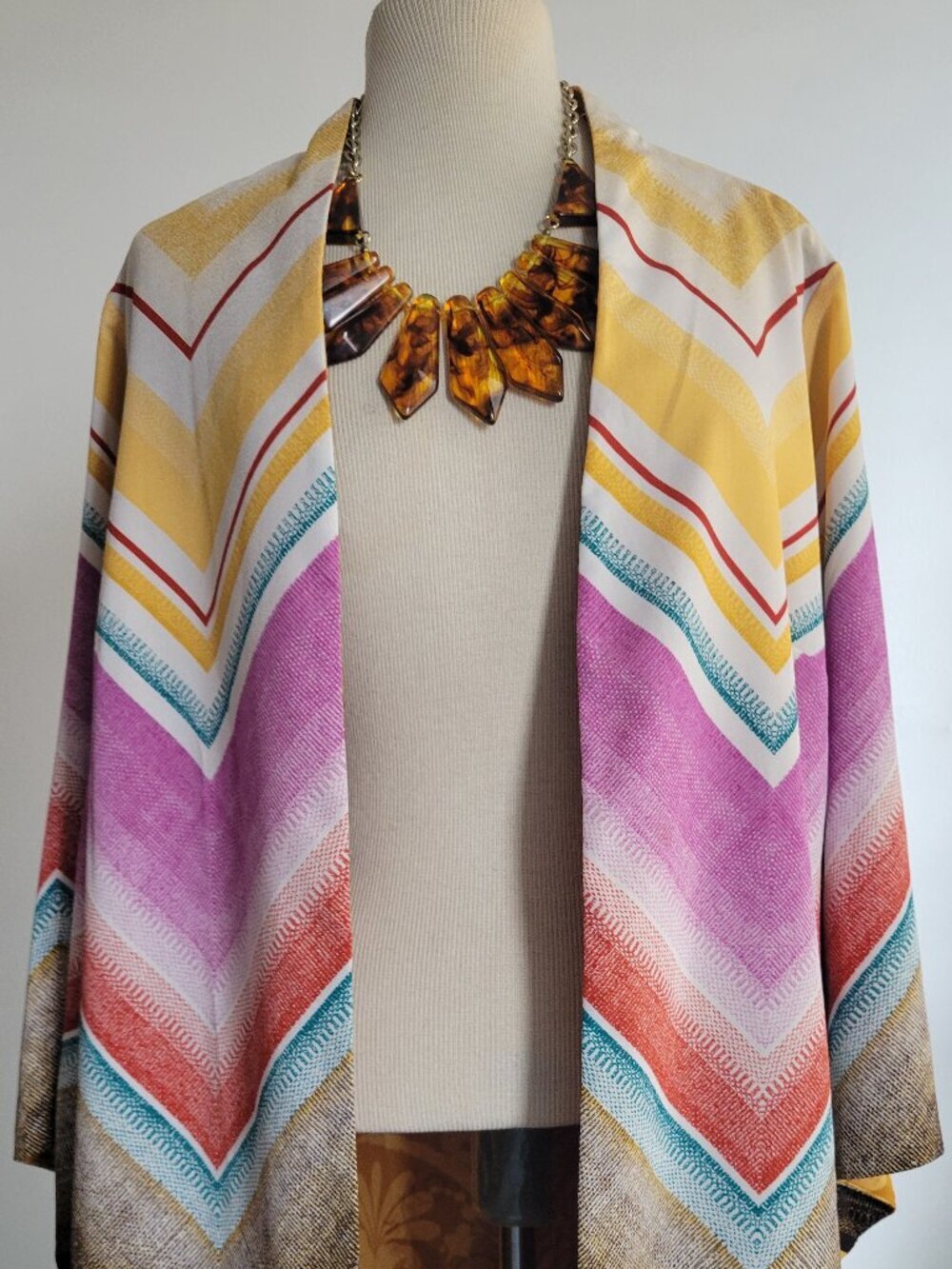NWOT -CHICO'S Reversible Kimono Boho Shadows 3/4 Sleeves Geometric Jacket